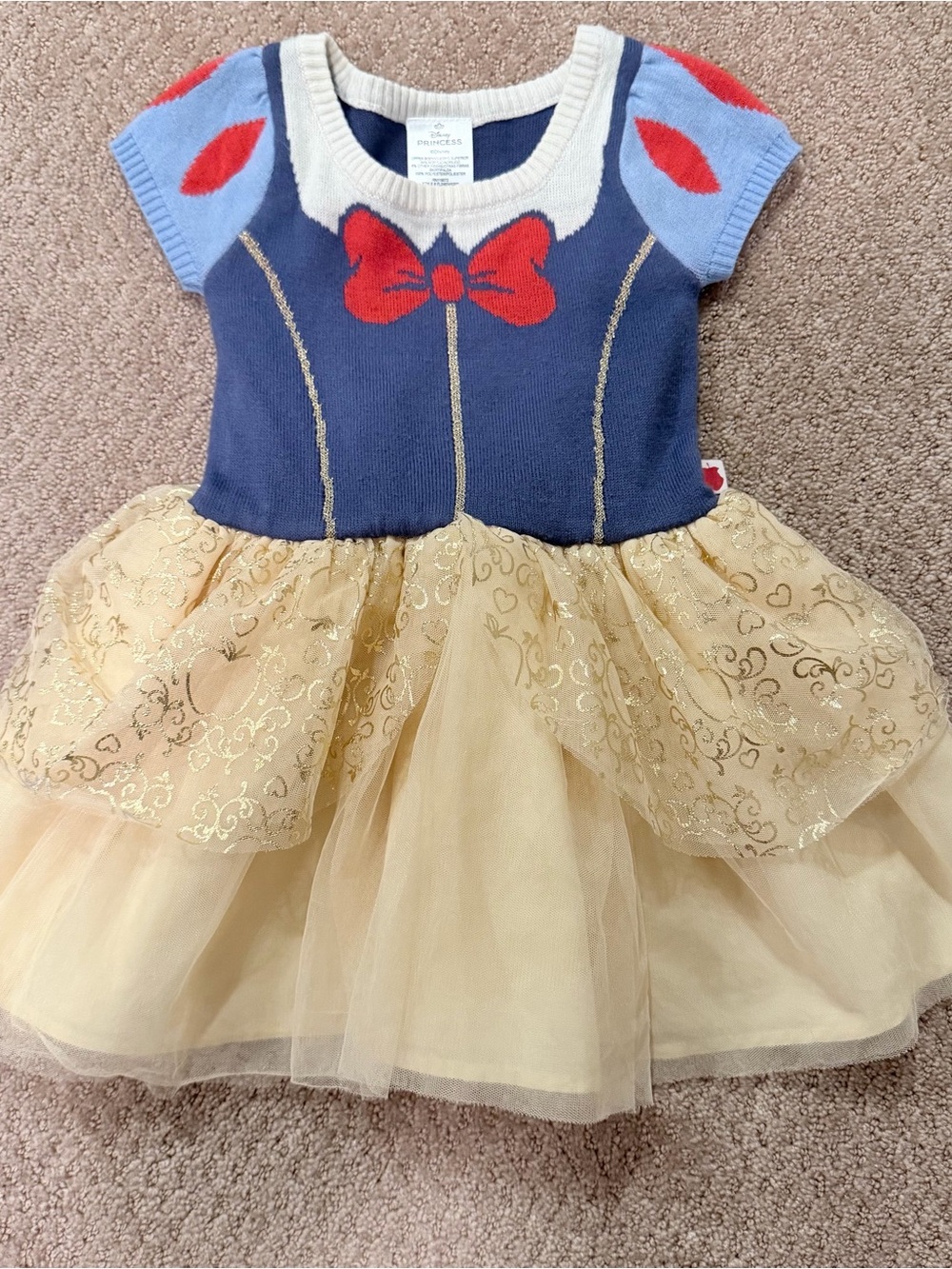 Toddler Disney Snow White Gold Tulle Dress with Navy Bow Bodice